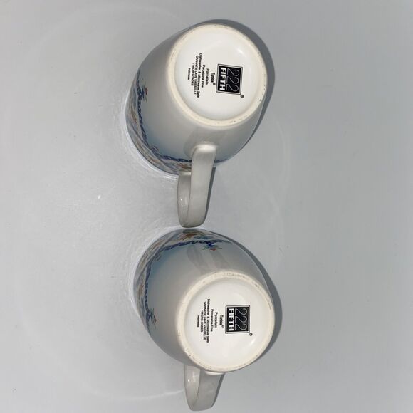 222 Fifth Tunisia Porcelain Floral Blue Coffee Cup Mug Set of 2 - Picture 7 of 10